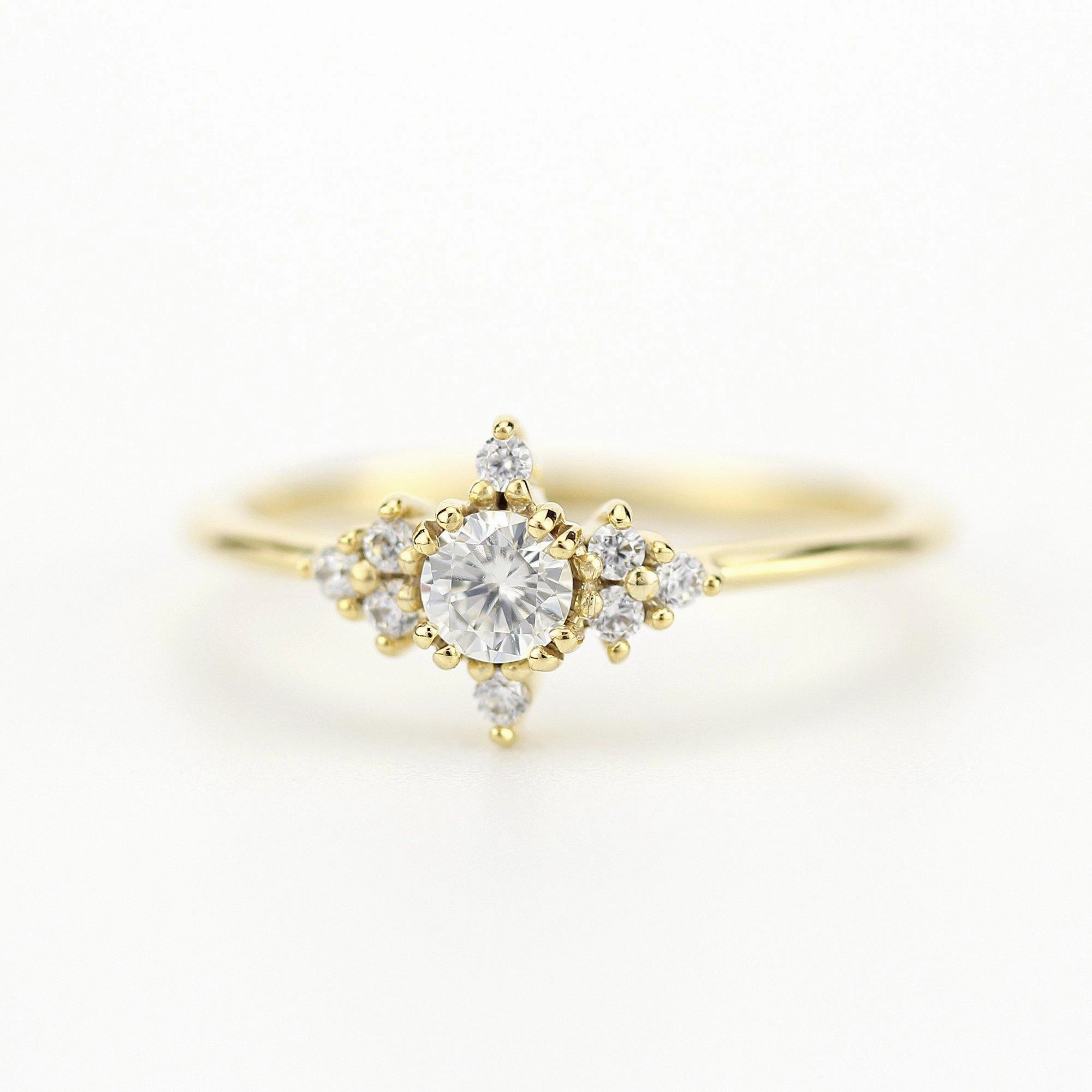 cluster engagement ring round | simple diamond ring designs unique