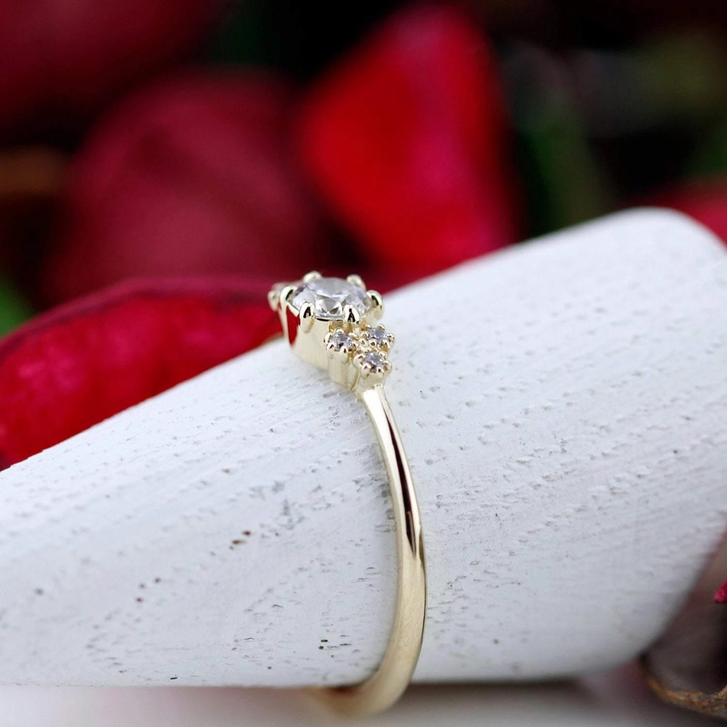 Cluster ring engagement vintage | round diamond engagement rings thin band simple |R 232
