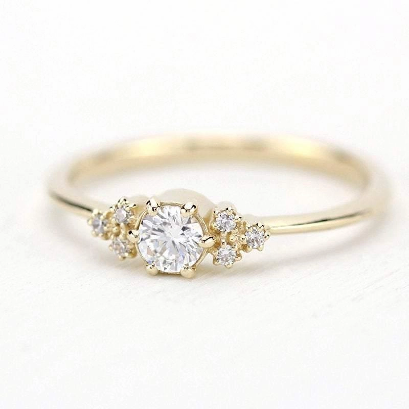 Cluster ring engagement vintage | round diamond engagement rings thin band simple |R 232