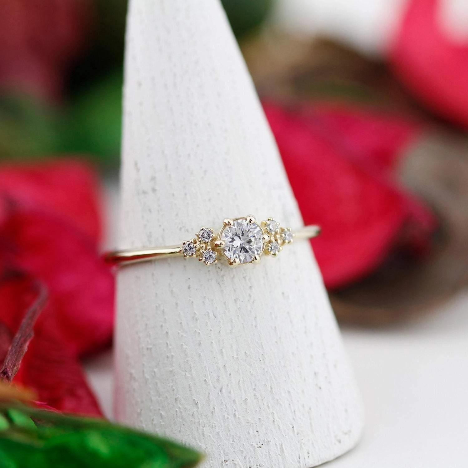Cluster ring engagement vintage | round diamond engagement rings thin band simple |R 232