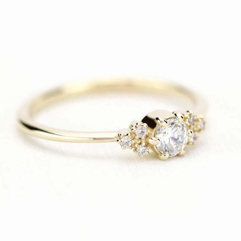 Cluster ring engagement vintage | round diamond engagement rings thin band simple |R 232
