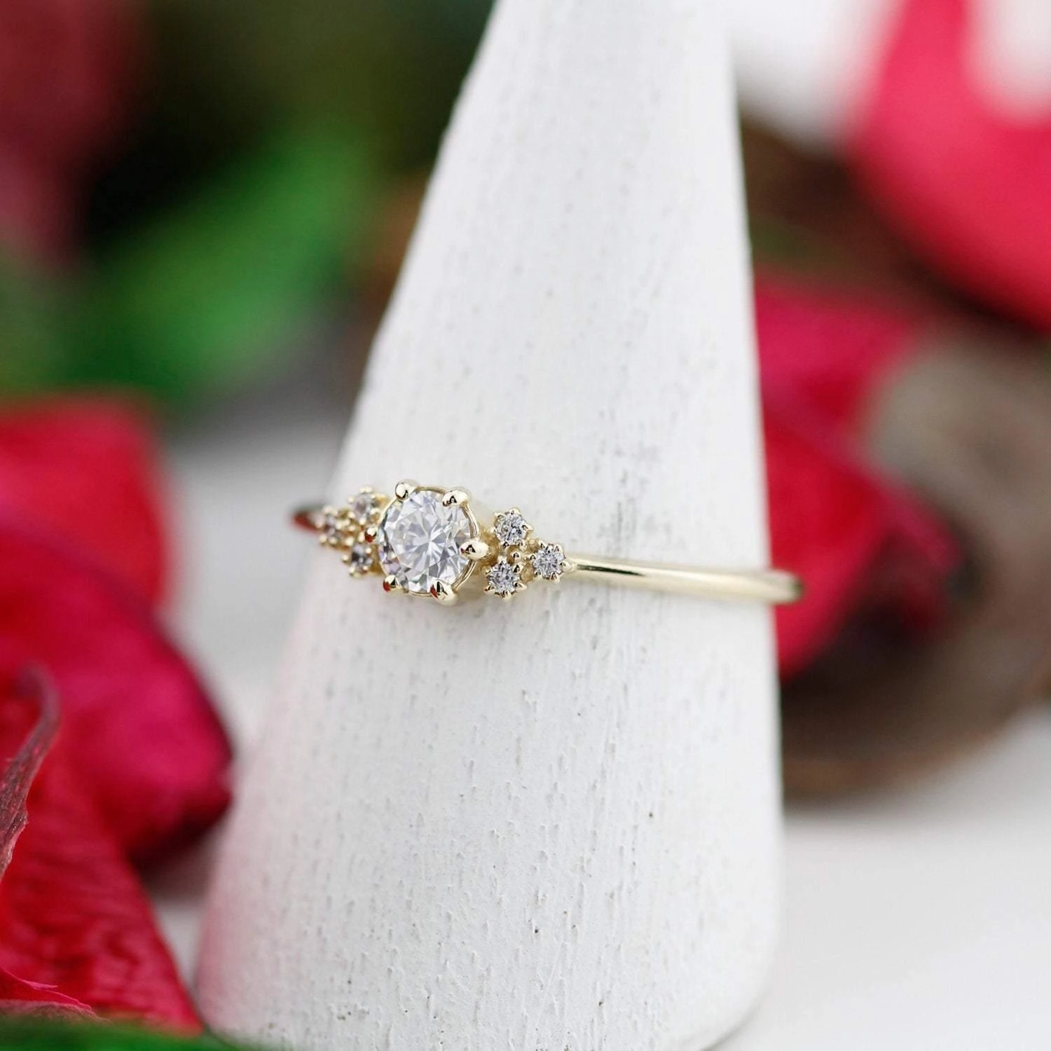 Cluster ring engagement vintage | round diamond engagement rings thin band simple |R 232