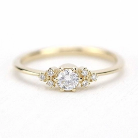 Cluster ring engagement vintage | round diamond engagement rings thin band simple |R 232