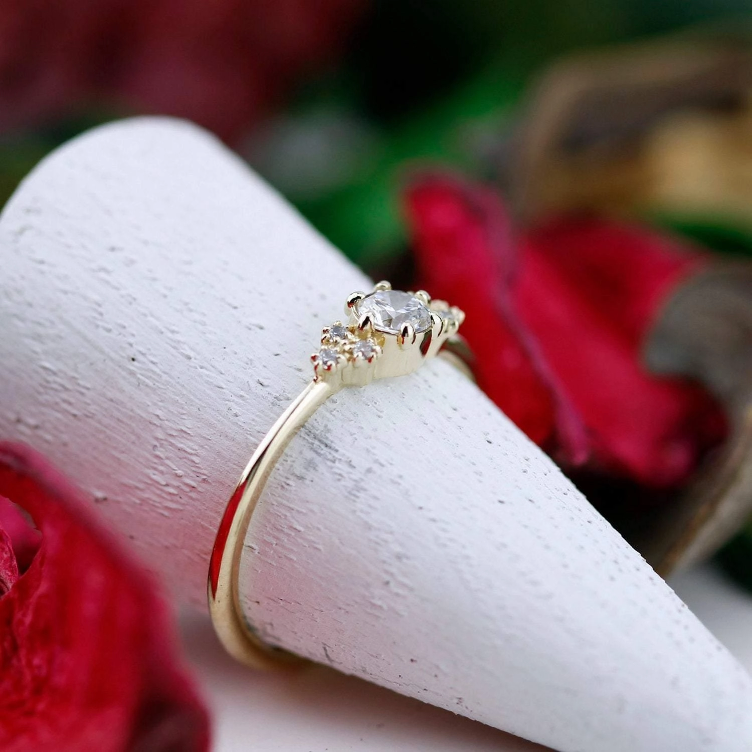 Cluster ring engagement vintage | round diamond engagement rings thin band simple |R 232