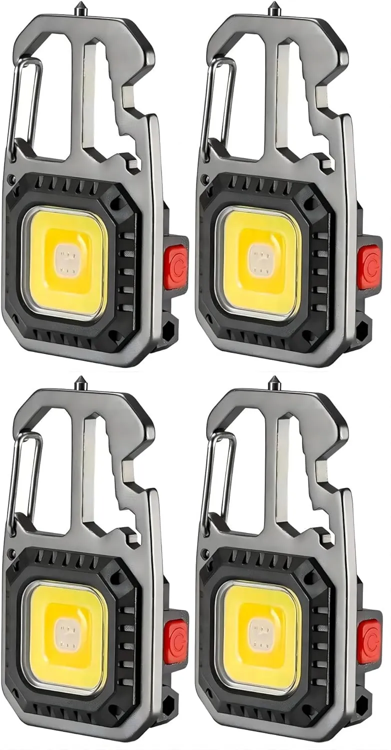Cob Keychain Work Rechargeable Flashlight 6 Modes,4 in1 Screwdrivers 7in1 Wrench 1bottle Opener 1window-Breaking hamme for Camping, Fishing, Repair Walking Emergency 500 Lumen (4)