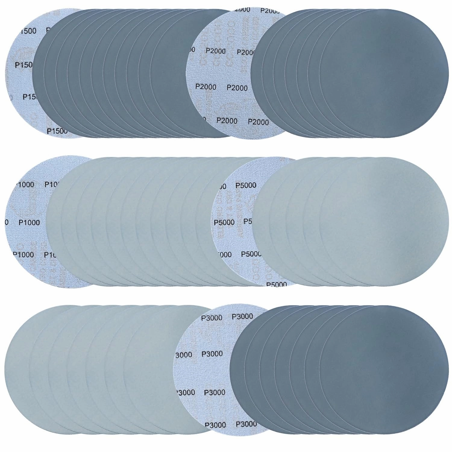 cobee 50 Pcs 6 in Wet Dry Sandpapers Hook and Loop, 1000/1500/2000/3000/5000 Grit Sanding Discs Waterproof Carbide Silicon Sanding Paper Pads Fine Round Sand Paper for Orbital Sander