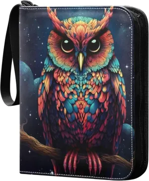Colorful Owl Card Binder 4 Pocket Collectible Trading Card Albums with 50 Sleeves Double Side PU Waterproof 3 Ring for Sports & Game Cards
