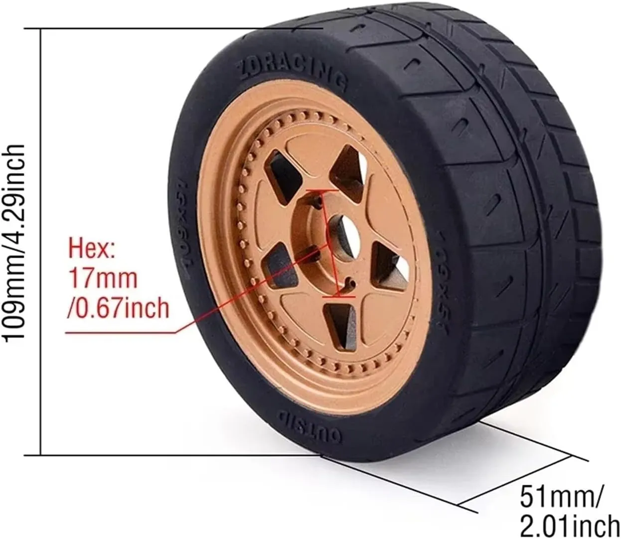 Compatible with ARRMA for ZD for Racing for EX07 1/7 4WD Brushless RC for Racing Car 109mm RC Tires Wheel 17mm Hex Hub 8585 Tyre RC Wheel Tires(4Pcs)