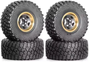 Compatible with Axial AX24 SCX24 for TRX4M for FCX24 1/18 1/24 RC Crawler Car Black Coating Brass 1.0" Beadlock Wheel Tires Set RC Wheel Tires(B)