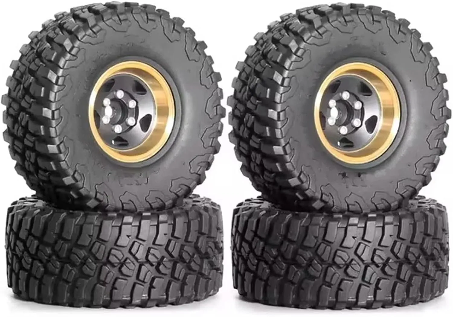 Compatible with Axial AX24 SCX24 for TRX4M for FCX24 1/18 1/24 RC Crawler Car Black Coating Brass 1.0" Beadlock Wheel Tires Set RC Wheel Tires(B)