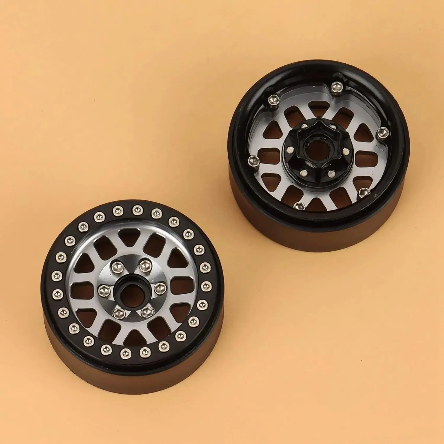 Compatible with Axial for SCX10 for Traxxas TRX4 for Redcat Gen8 VS4-10 4pcs Metal 1.9" Beadlock Wheel Rim Wheel Hub 1/10 RC Crawler Car RC Wheel Tires(Color2)