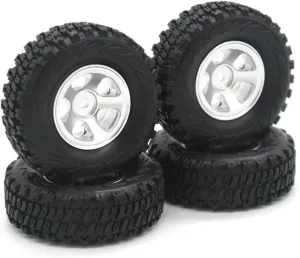 Compatible with Axial SCX24 for Traxxas TRX4M FMS 4Pcs 55Mm 1.0 Metal Beadlock Wheel Rubber Tire Set 1/18 1/24 RC Car Upgrade Parts RC Wheel Tires