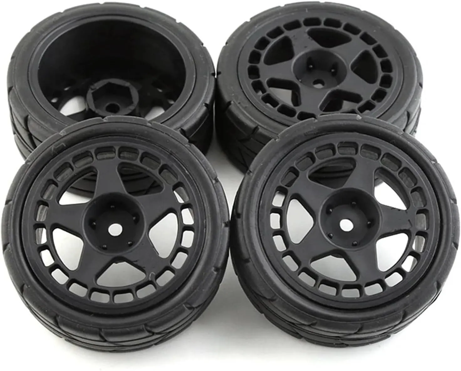 Compatible with XV-01 TT-01 TT-02 for LC for Racing for PTG-2 WR8 1/10 RC Car 4PCS 12mm Hex 65mm Rubber Tire Wheel Tyres RC Wheel Tires