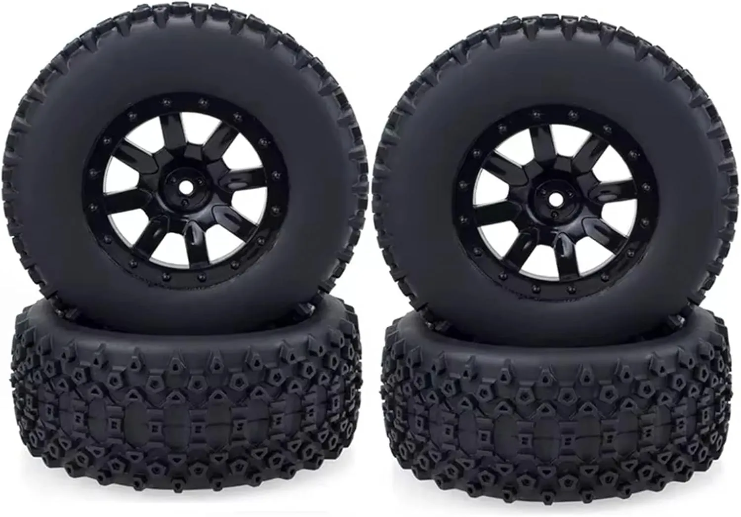 Compatible with ZD for Racing for Trxs for Slash for HPI for VKAR for Redcat 1:10 RC Wheel Short Course Truck Tires Set 12mm Hub Hex RC Wheel Tires(A)