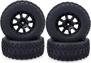 Compatible with ZD for Racing for Trxs for Slash for HPI for VKAR for Redcat 1:10 RC Wheel Short Course Truck Tires Set 12mm Hub Hex RC Wheel Tires(A)