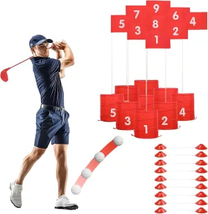Complete Yard Golf Game Set - 9 Hole Backyard Golf Course with Carry Bag - Portable Outdoor Mini Golf for Family, Parties - Includes Balls, Clubs & Tee Boxes Red
