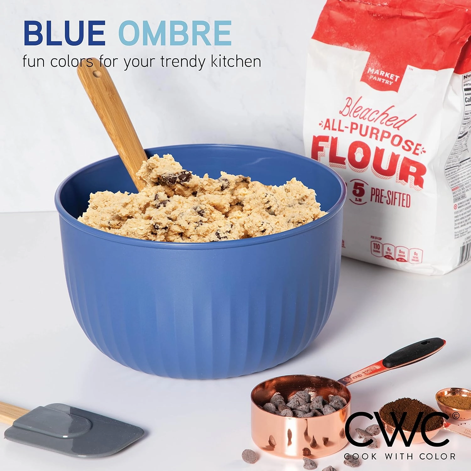 COOK WITH COLOR Prep Bowls with Lids- Wide and Deep Nesting Plastic Small Mixing Bowl Set with Lids, 8 Piece Set - Deep Bowls, Blue