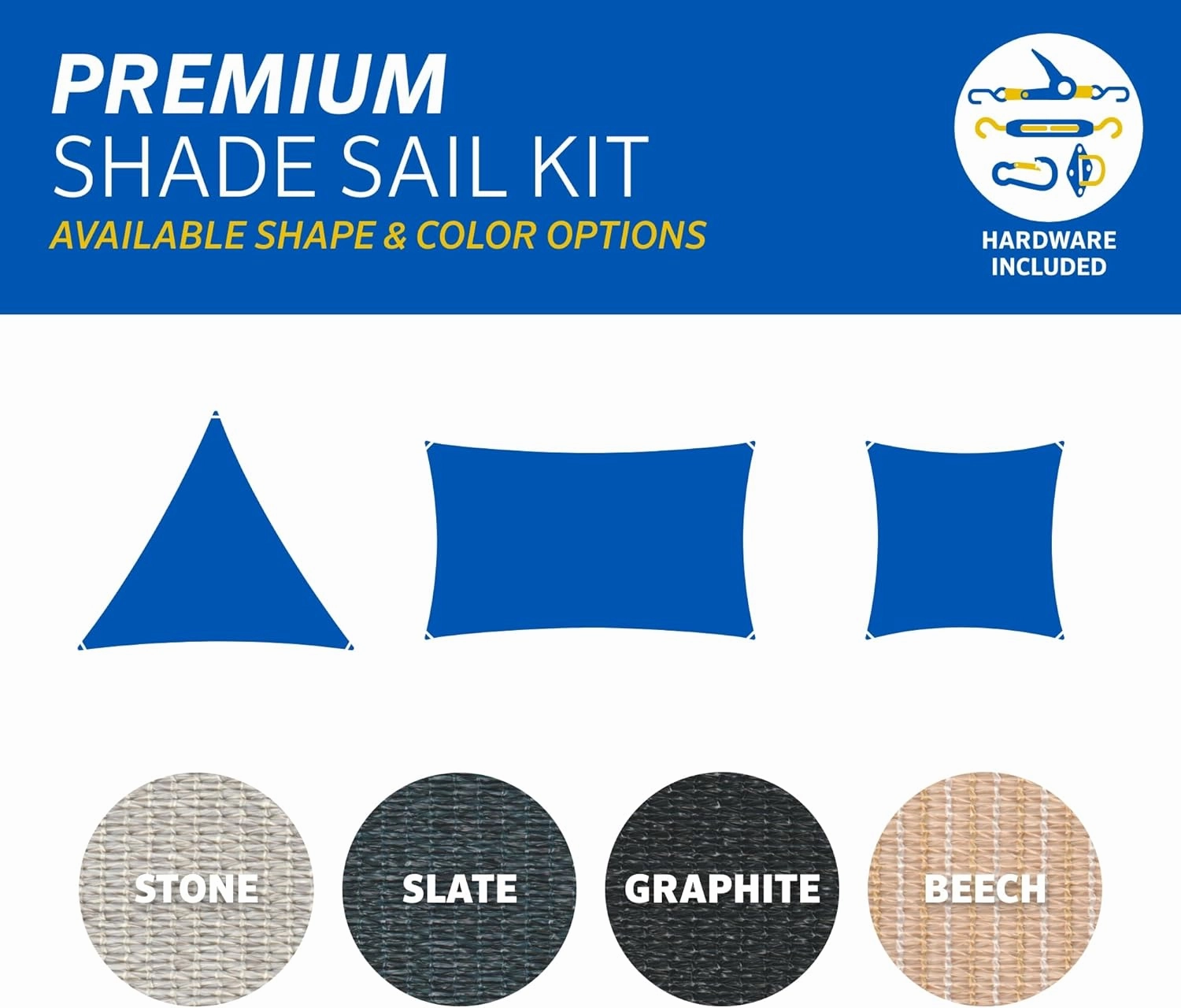 Coolaroo 16'5" x 9'11" Premium Shade Sail Kit, Rectangle - Stone
