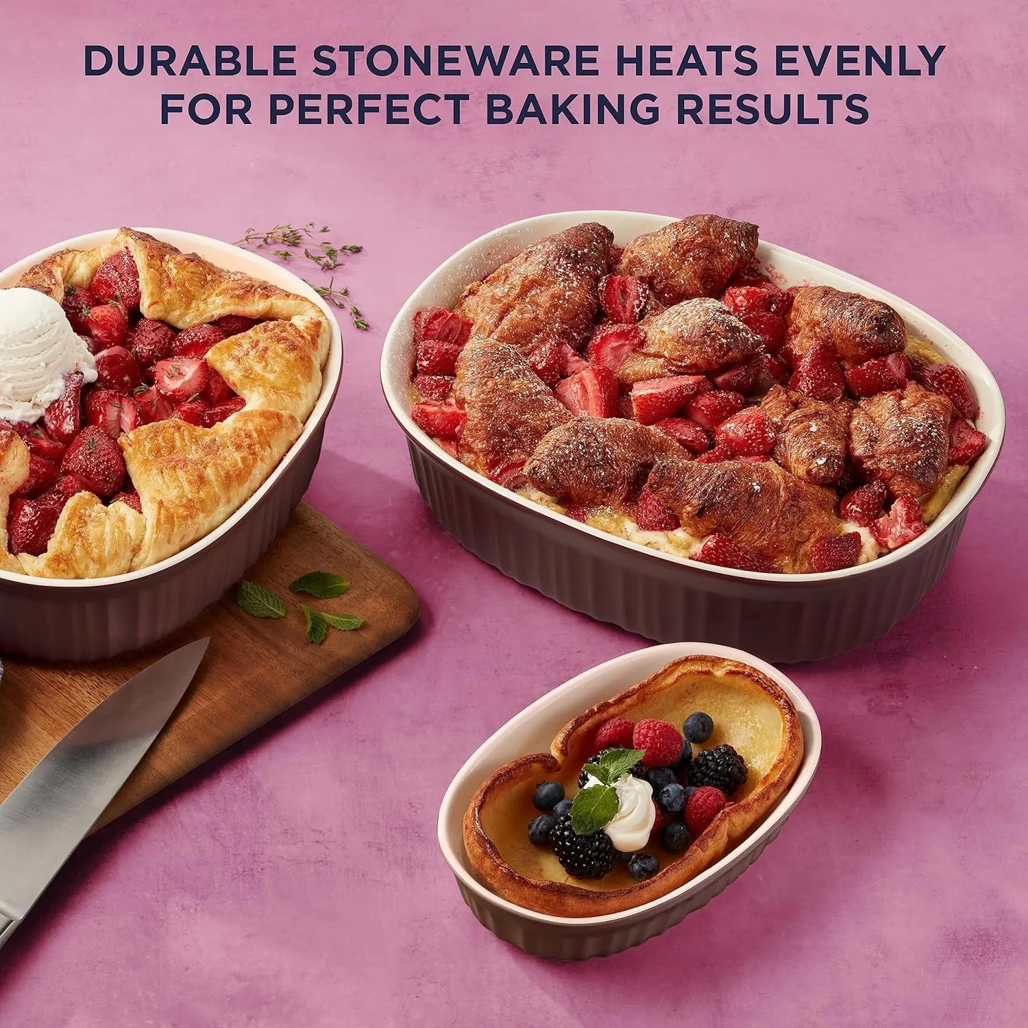 CorningWare Ceramic Bakeware Set with Lids, Chip and Crack Resistant Stoneware Baking Dish, Microwave, Dishwasher, Oven, Freezer and Fridge Safe, 10-Piece French Cabernet