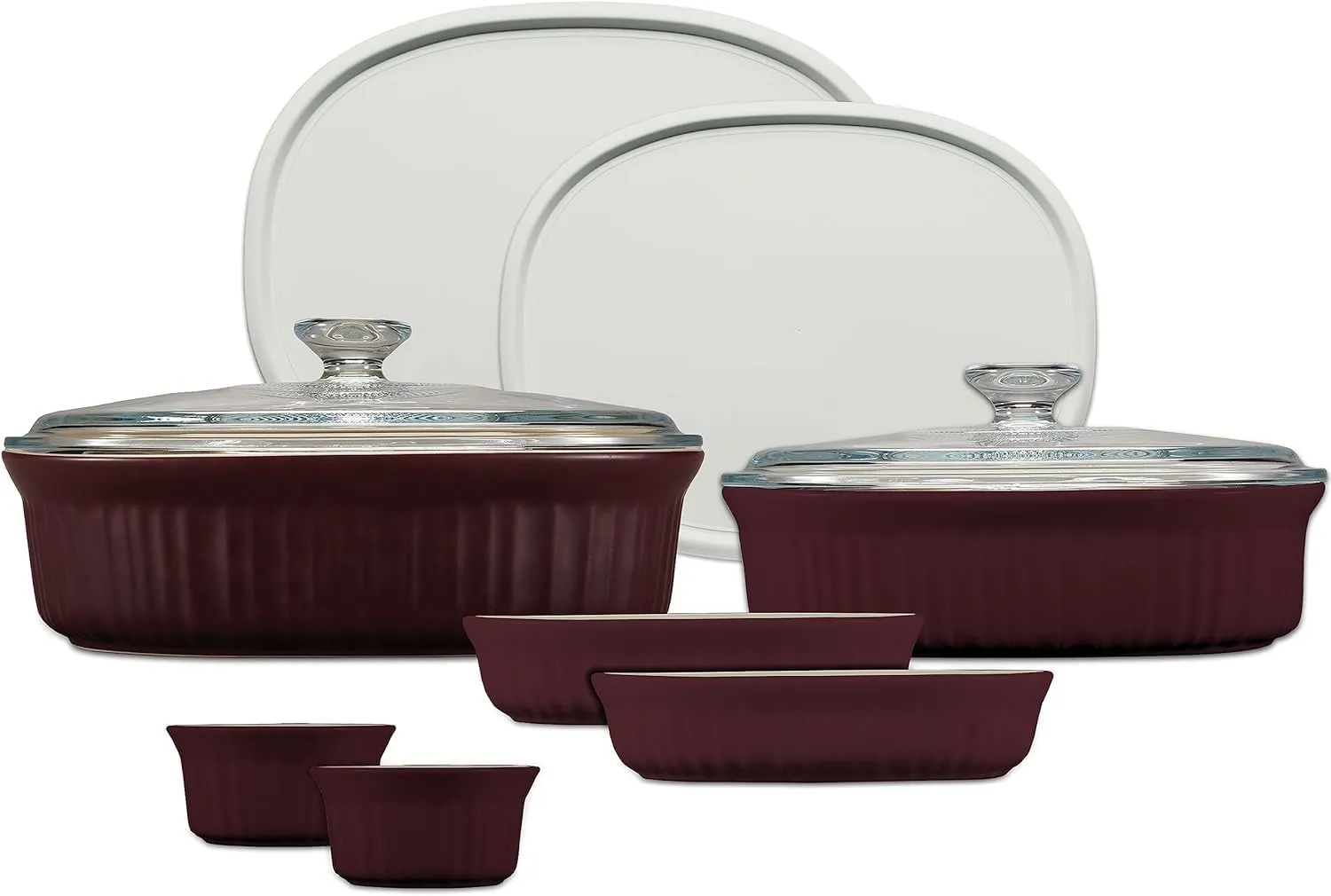 CorningWare Ceramic Bakeware Set with Lids, Chip and Crack Resistant Stoneware Baking Dish, Microwave, Dishwasher, Oven, Freezer and Fridge Safe, 10-Piece French Cabernet