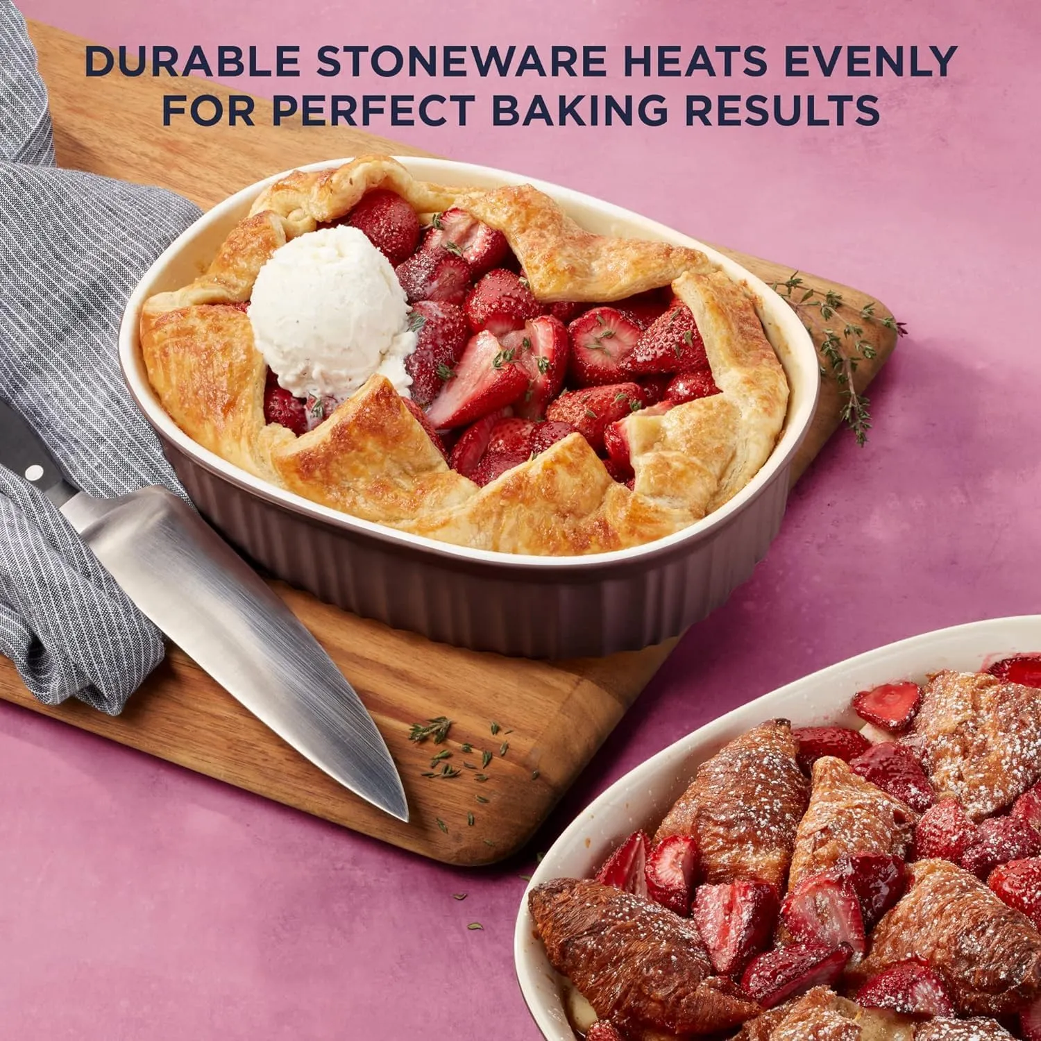 CorningWare Ceramic Bakeware Set with Lids, Chip and Crack Resistant Stoneware Baking Dish, Microwave, Dishwasher, Oven, Freezer and Fridge Safe, 6-Piece French Cabernet