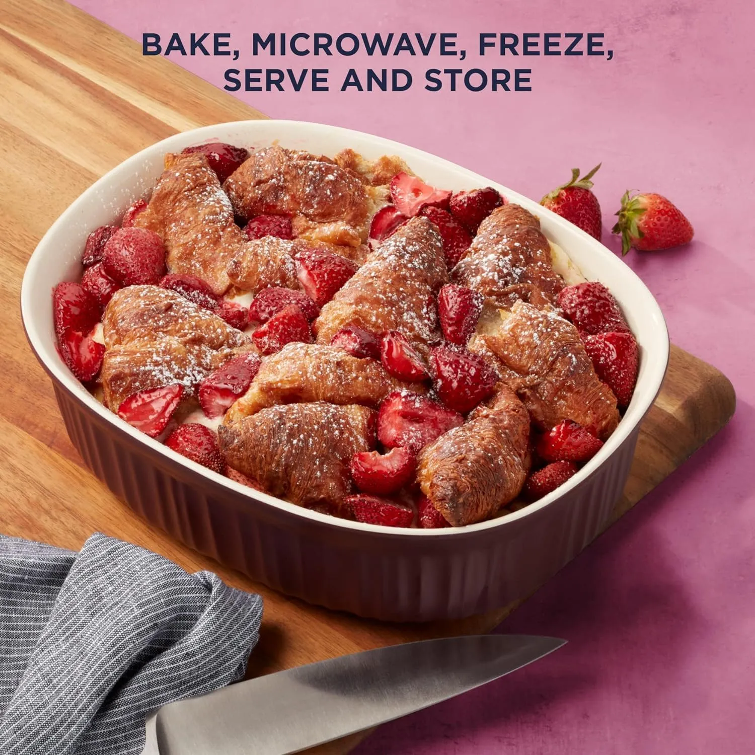 CorningWare Ceramic Bakeware Set with Lids, Chip and Crack Resistant Stoneware Baking Dish, Microwave, Dishwasher, Oven, Freezer and Fridge Safe, 6-Piece French Cabernet