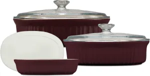 CorningWare Ceramic Bakeware Set with Lids, Chip and Crack Resistant Stoneware Baking Dish, Microwave, Dishwasher, Oven, Freezer and Fridge Safe, 6-Piece French Cabernet