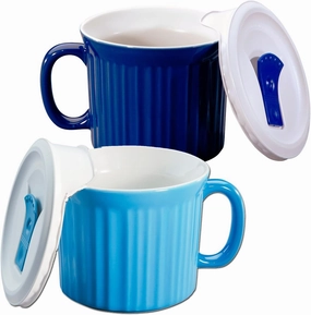 Corningware 20-oz Pop-ins Mug Set Includes 2 Mugs with Vented Plastic Lids (Pool Blue & Blueberry)