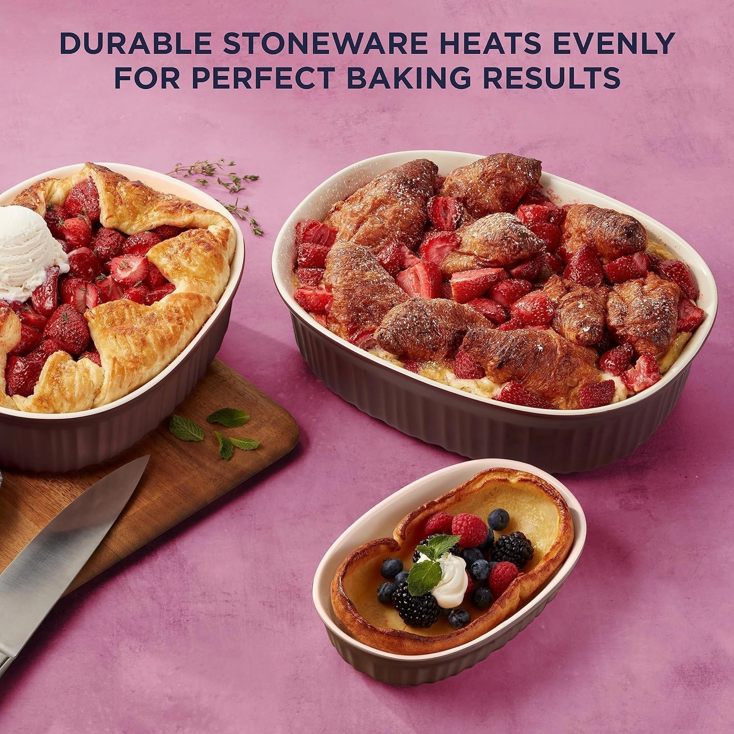 CorningWare Ceramic Bakeware Set with Lids, Chip and Crack Resistant Stoneware Baking Dish, Microwave, Dishwasher, Oven, Freezer and Fridge Safe, 12-Piece French Cabernet