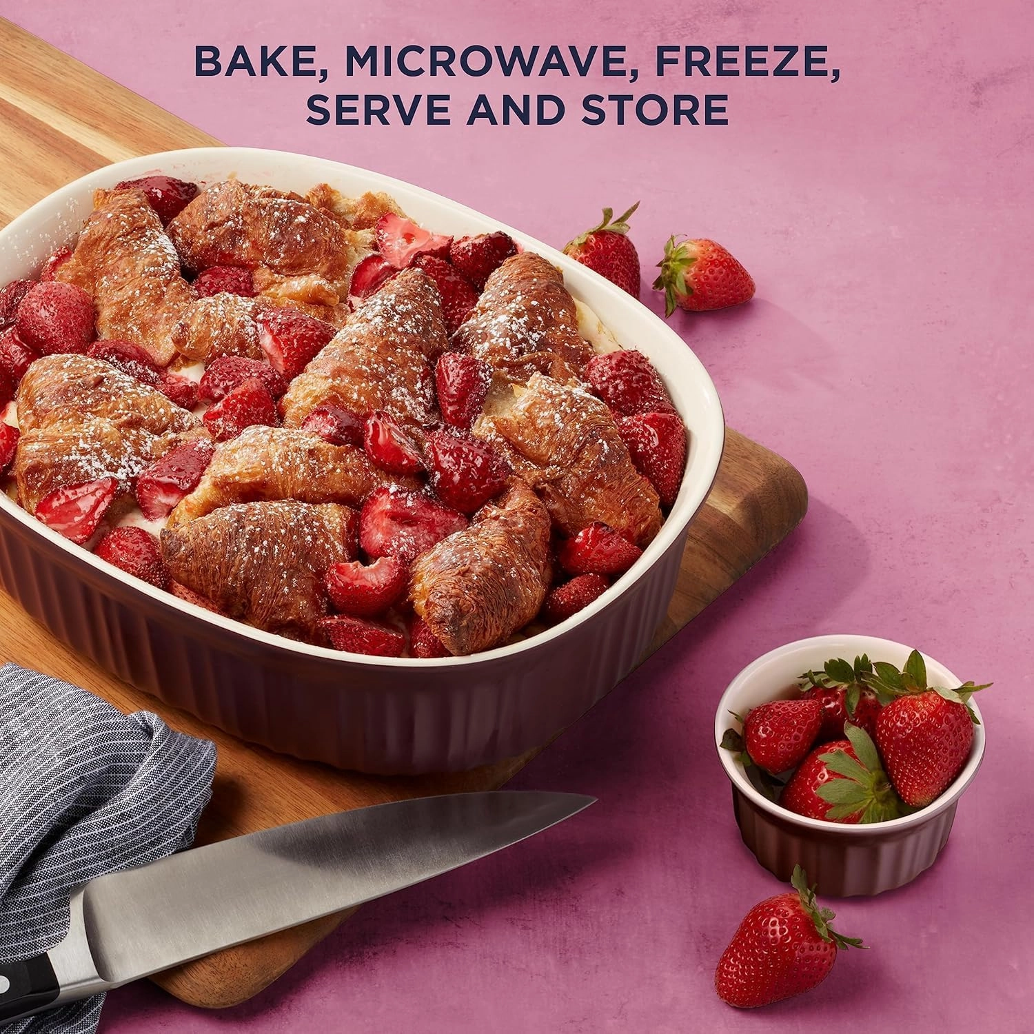CorningWare Ceramic Bakeware Set with Lids, Chip and Crack Resistant Stoneware Baking Dish, Microwave, Dishwasher, Oven, Freezer and Fridge Safe, 12-Piece French Cabernet