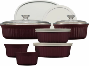 CorningWare Ceramic Bakeware Set with Lids, Chip and Crack Resistant Stoneware Baking Dish, Microwave, Dishwasher, Oven, Freezer and Fridge Safe, 12-Piece French Cabernet