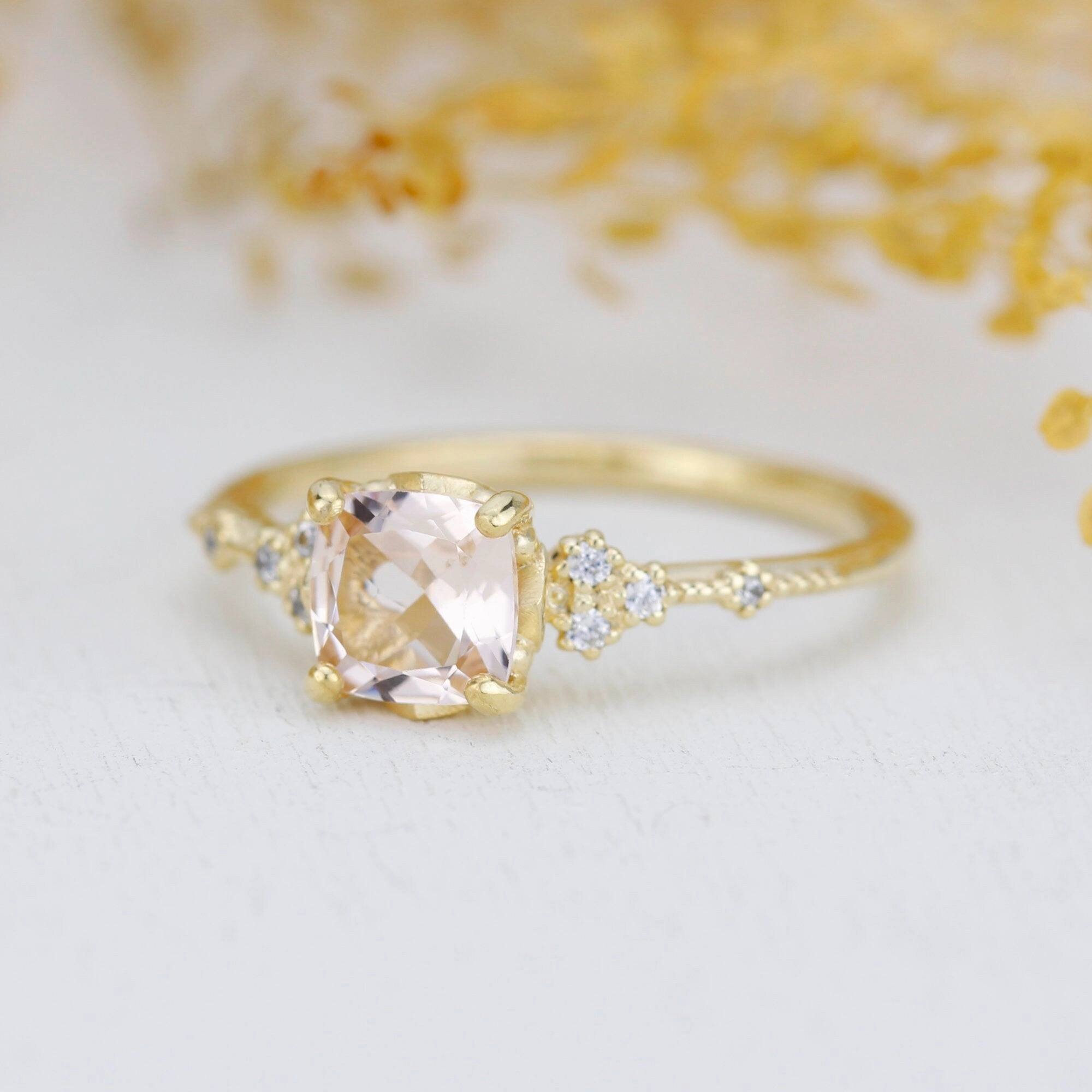 Cushion cut morganite and diamond ring | R 353MO