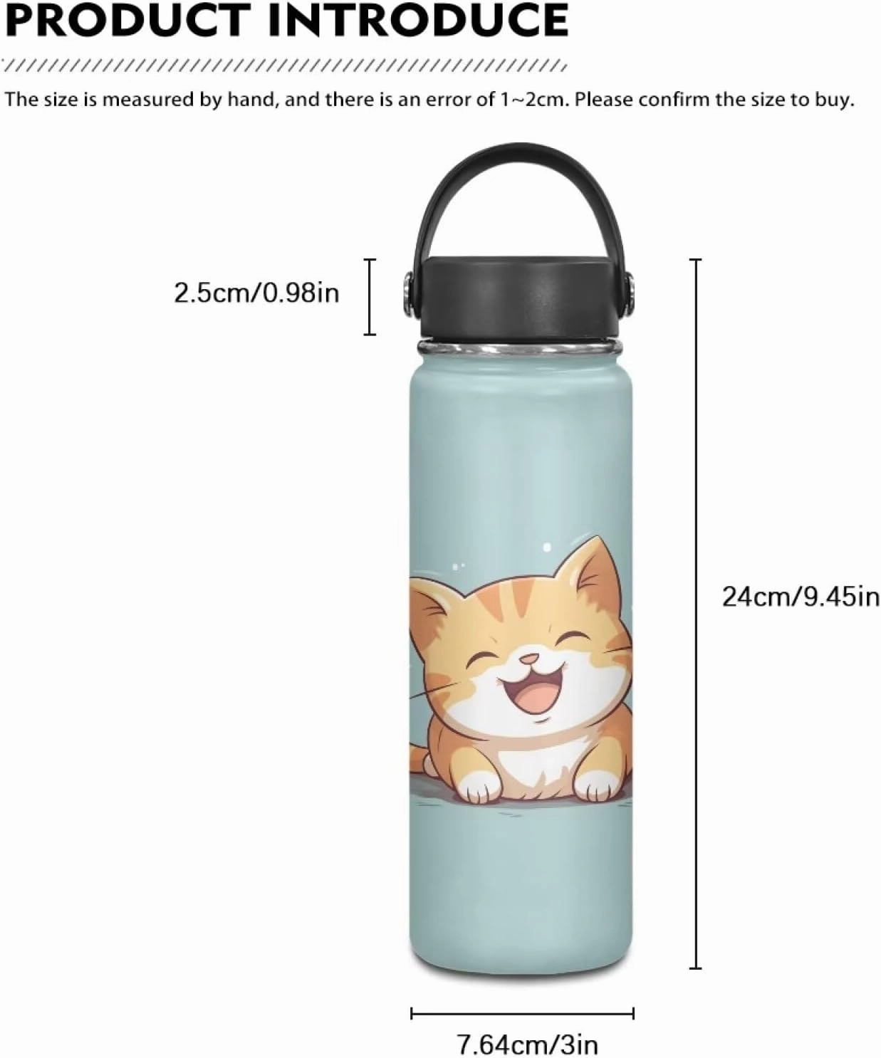 Cute Cat Kids Water Bottle With Lid Insulated Stainless Steel Water Bottle 18 Oz Reusable Tumbler Water Jug Cup Sports Water Bottles for School,Travel,Gym Wide Mouth Vacuum Flask Mug