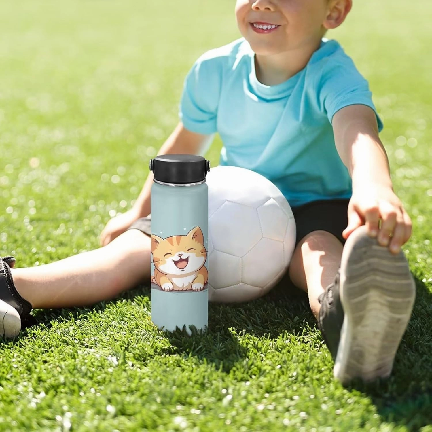 Cute Cat Kids Water Bottle With Lid Insulated Stainless Steel Water Bottle 18 Oz Reusable Tumbler Water Jug Cup Sports Water Bottles for School,Travel,Gym Wide Mouth Vacuum Flask Mug