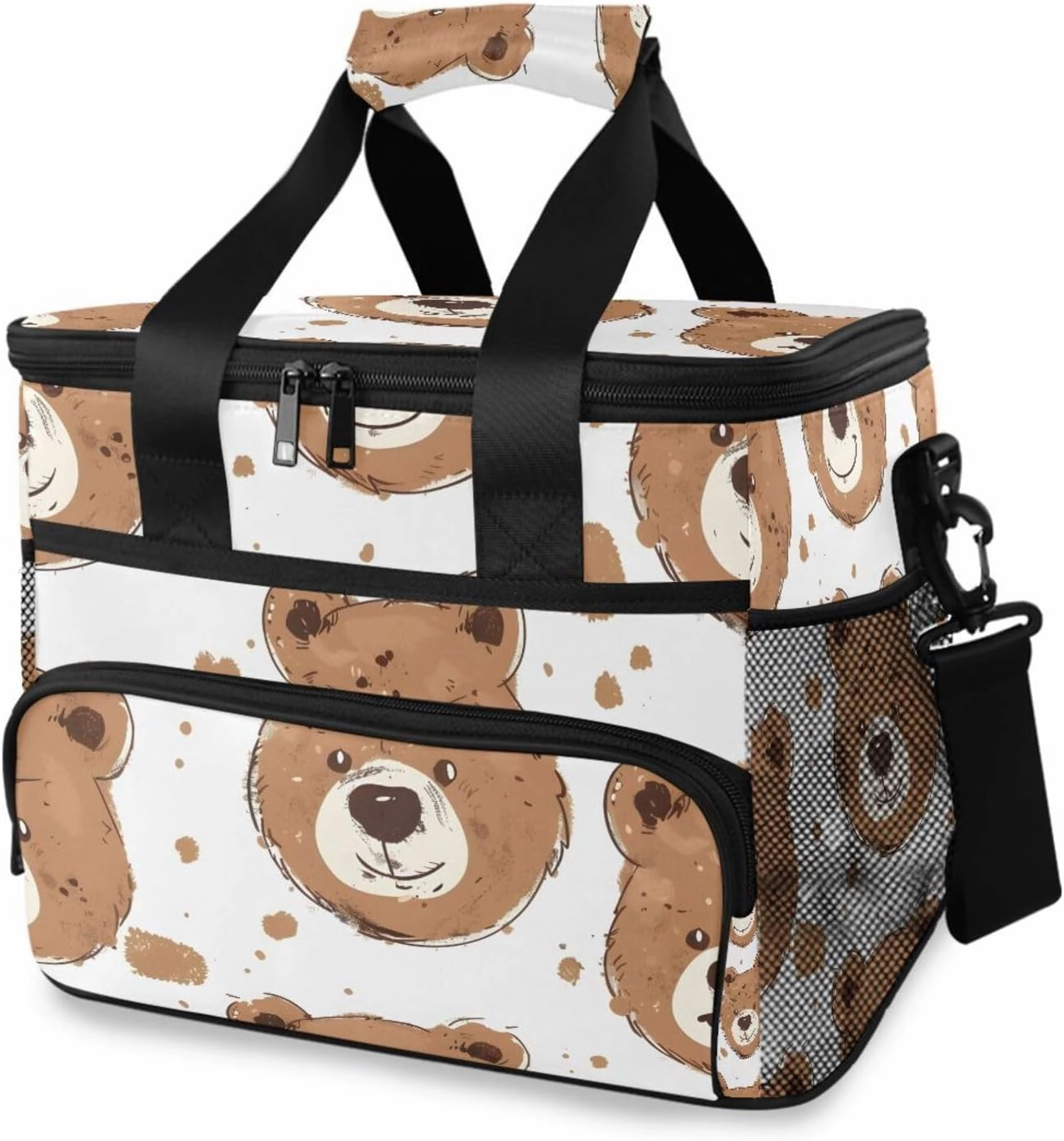Cute Little Bear Head White Cooler Bag Insulated Cooler Soft Sided Cooler 24 Can Portable Picnic Bag Large Leakproof Lunch Bag Box for Beach Grocery Camping Travel Car Men Women