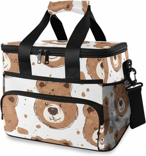 Cute Little Bear Head White Cooler Bag Insulated Cooler Soft Sided Cooler 24 Can Portable Picnic Bag Large Leakproof Lunch Bag Box for Beach Grocery Camping Travel Car Men Women