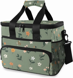 Cute Tropical Flowers Leaves Cooler Bag Insulated Cooler Soft Sided Cooler 24 Can Portable Picnic Bag Large Leakproof Lunch Bag Box for Beach Grocery Camping Travel Car Men Women