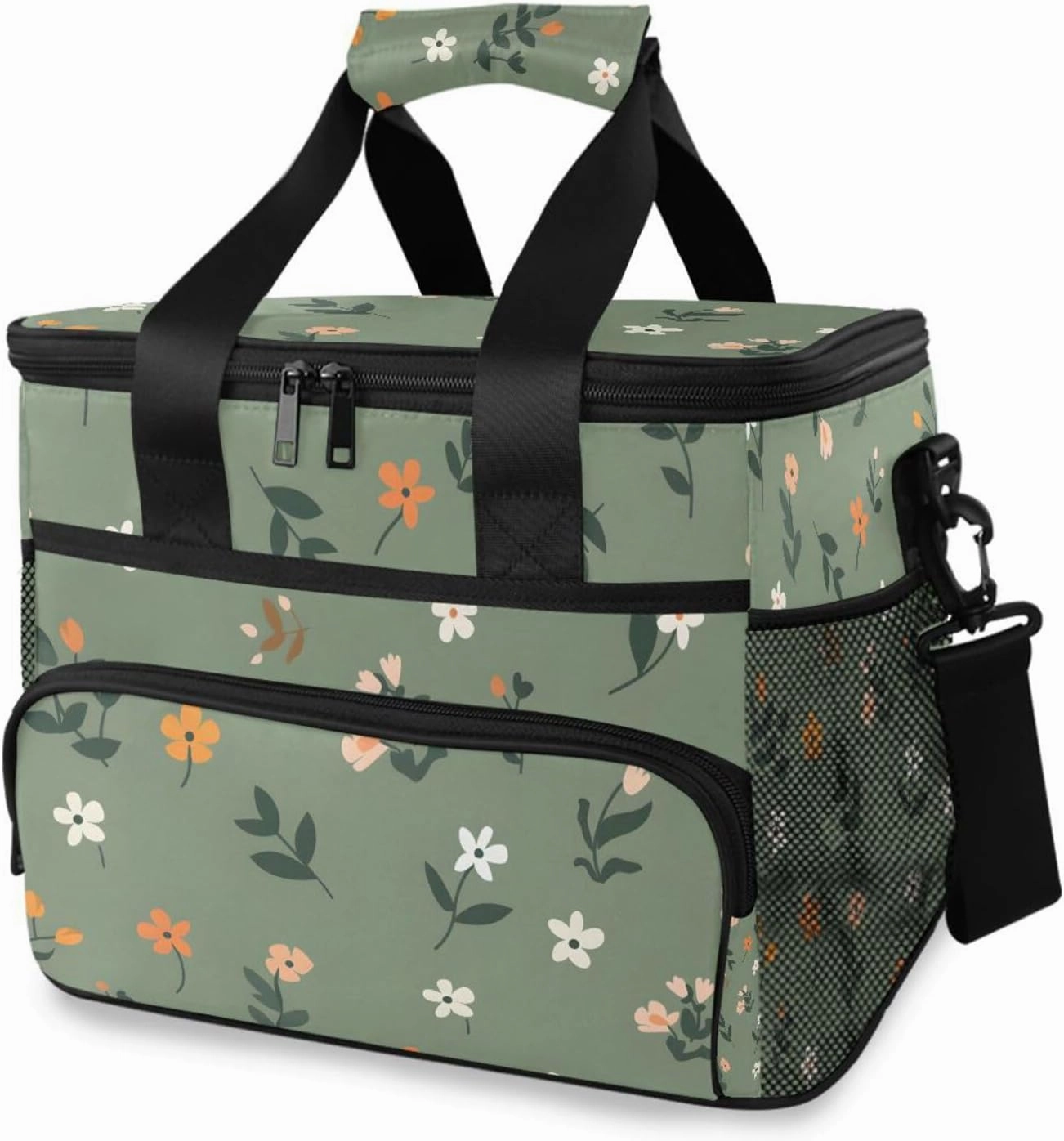 Cute Tropical Flowers Leaves Cooler Bag Insulated Cooler Soft Sided Cooler 24 Can Portable Picnic Bag Large Leakproof Lunch Bag Box for Beach Grocery Camping Travel Car Men Women