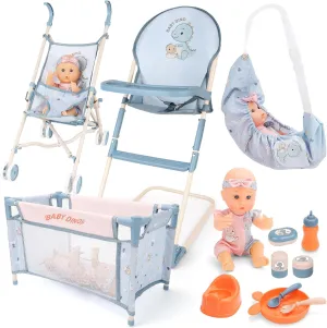 deAO Baby Doll Stroller Set 12" Cute Baby Doll with Accessories Crib Bed High Chair, Nursery Role Play Set Toys Storage Bag,Foldable Storller, Pretend Play Birthday Gifts for Toddler Girls Boys