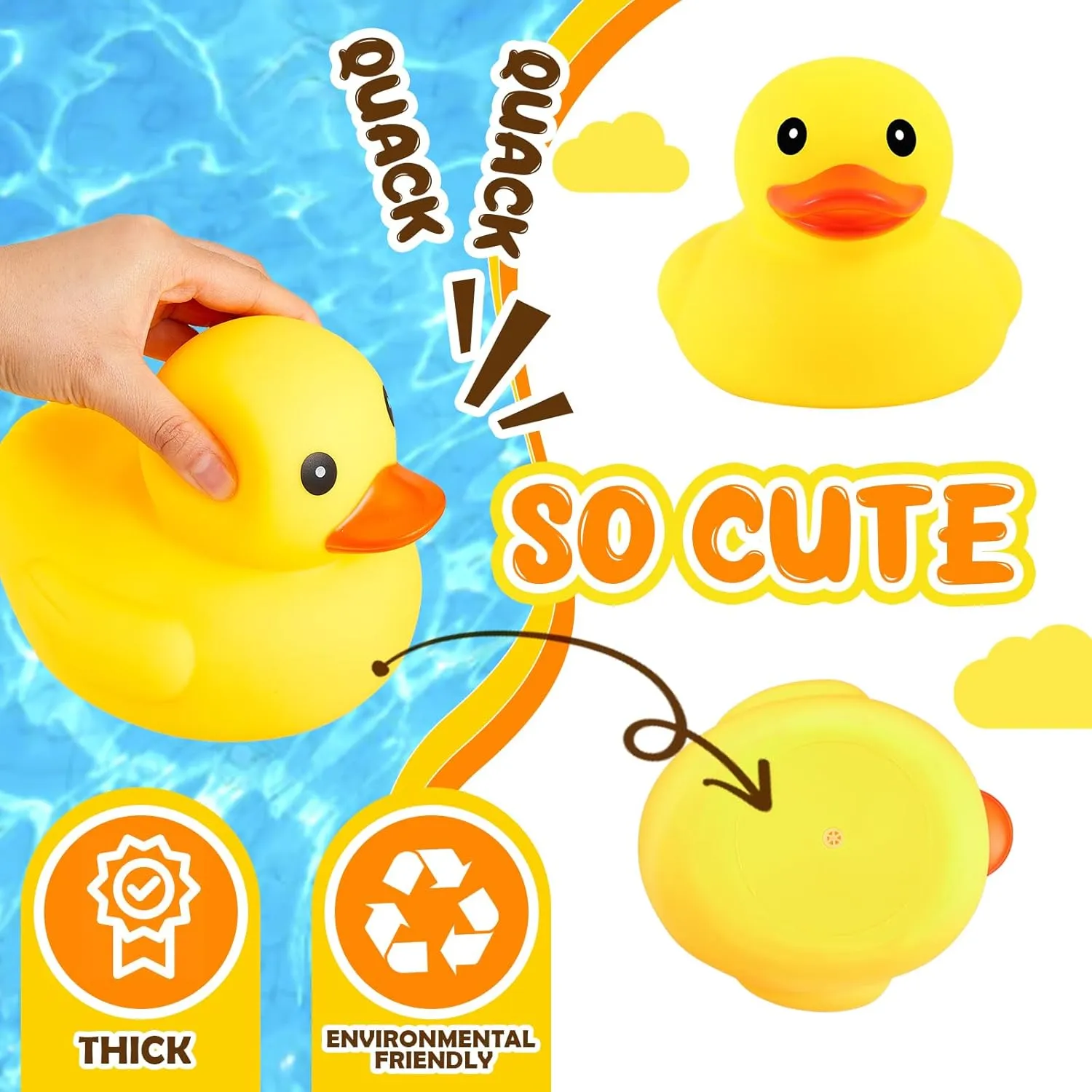 Deekin 12 Pcs Large Yellow Rubber Ducks Bulk Large Duck Bath Toy Squeak Rubber Bathtub Floating Bath for Birthday Party Decoration Gift Swimming Pool (7 Inch)
