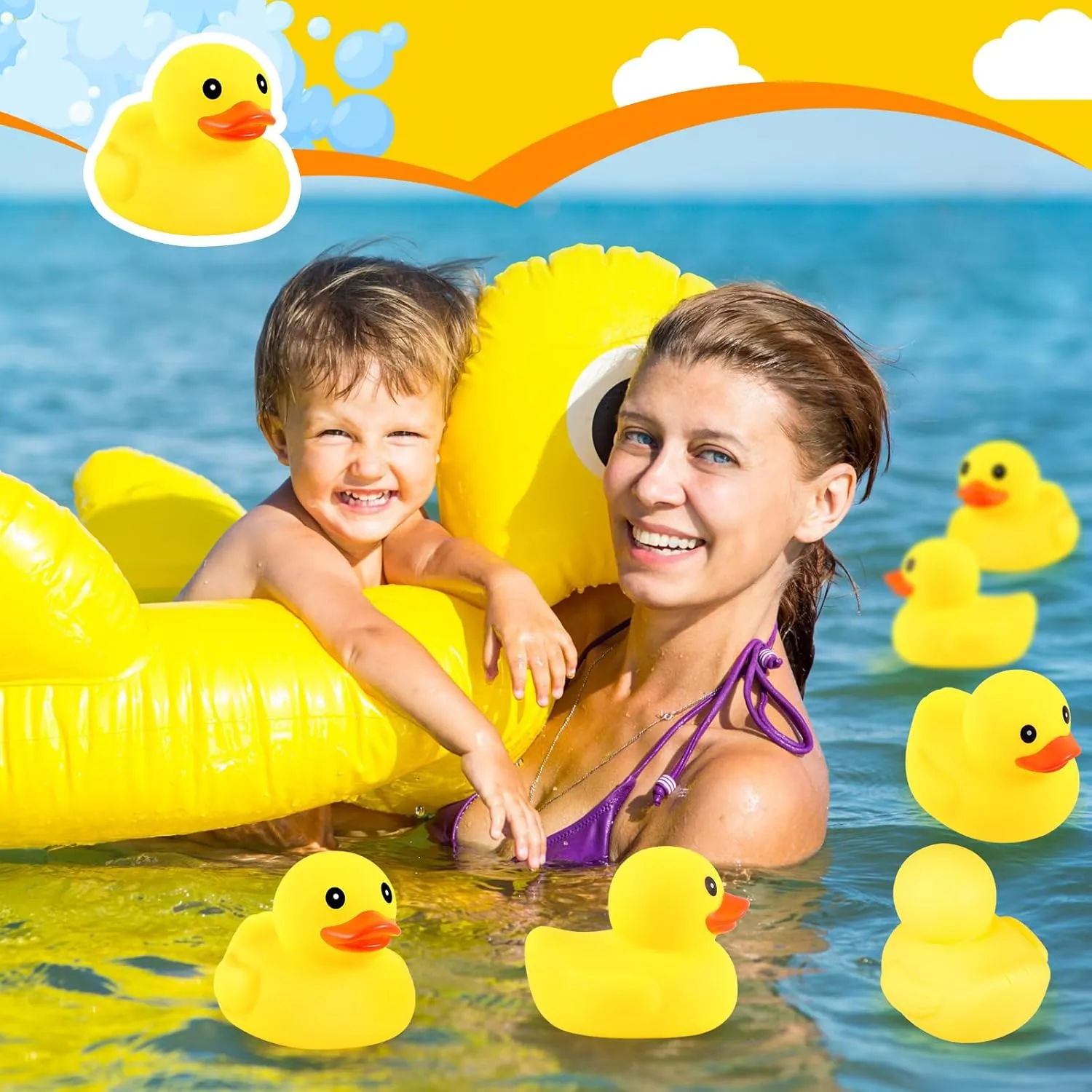 Deekin 12 Pcs Large Yellow Rubber Ducks Bulk Large Duck Bath Toy Squeak Rubber Bathtub Floating Bath for Birthday Party Decoration Gift Swimming Pool (7 Inch)