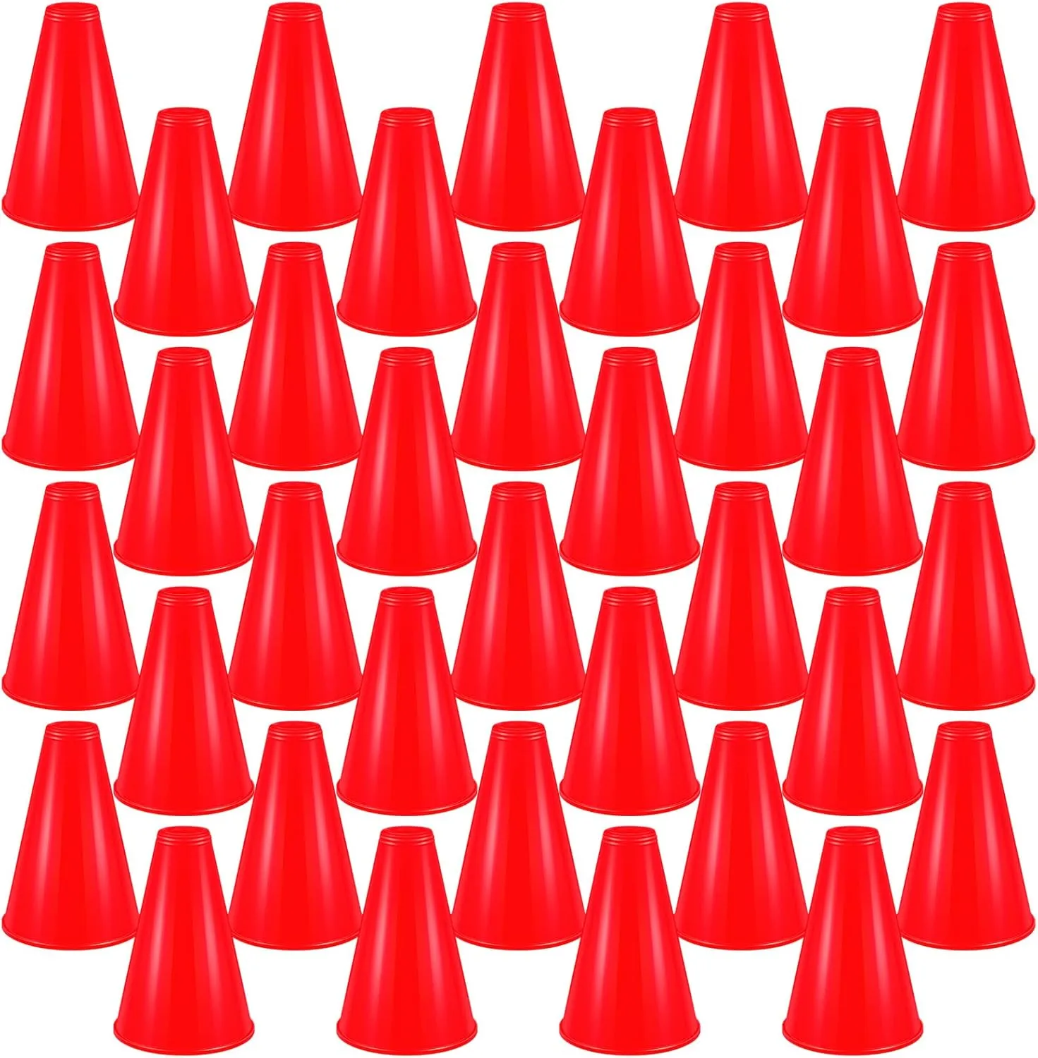 Deekin 36 Pieces Red Megaphone Party Accessory Cheer Plastic Megaphone Director Prop Noisemaker Toys for Party Favors Sports Match Game Outdoor Activities