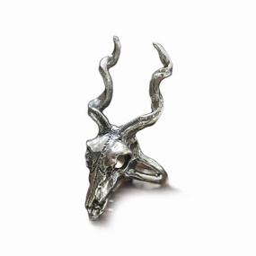 deer skull ring sterling silver 925 gazelle impala head biker boho animal