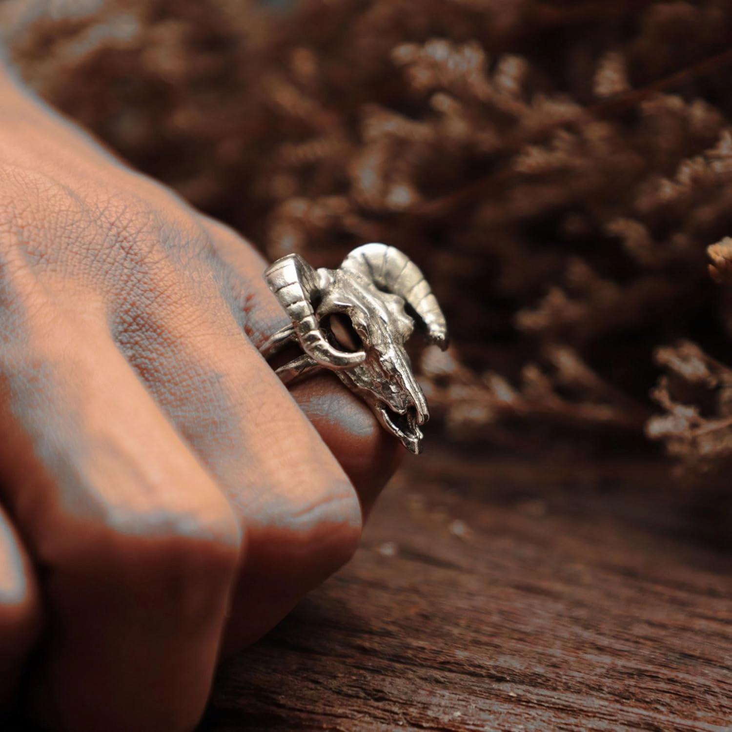 deer skull ring sterling silver 925 gazelle impala head men biker boho handmade (5.5)