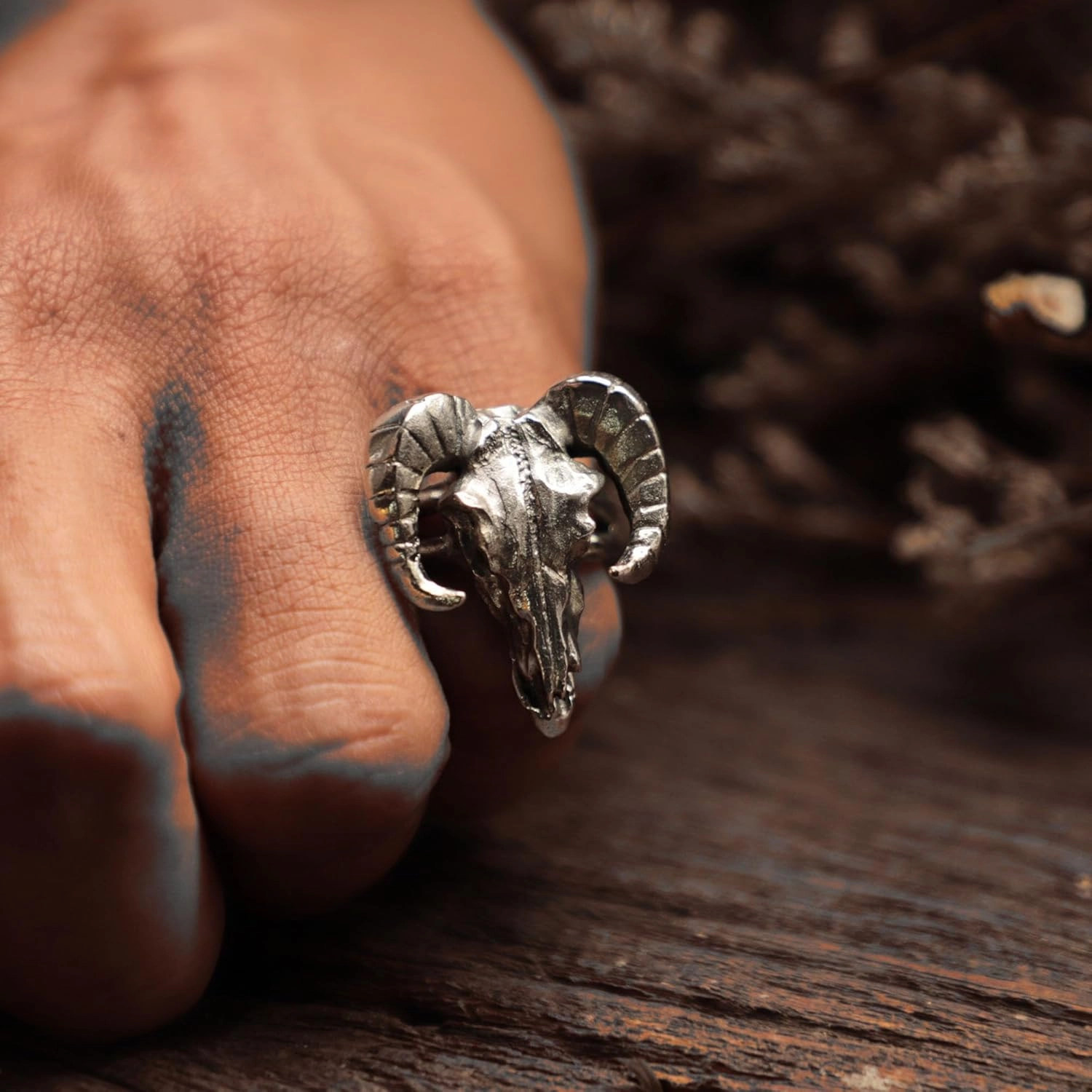 deer skull ring sterling silver 925 gazelle impala head men biker boho handmade (5.5)