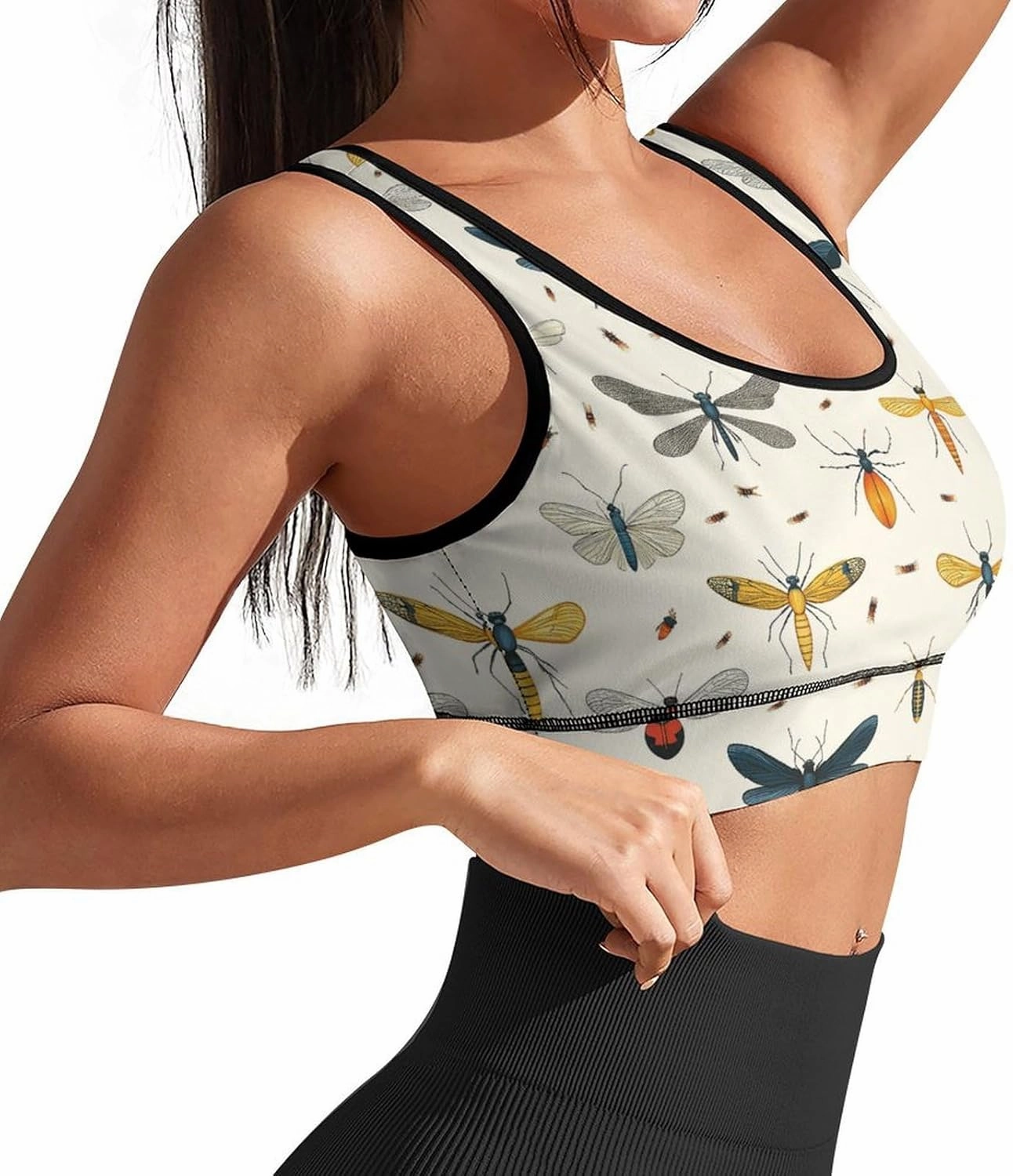 Delerain Seagull Women Sports Bra with Pads Yoga Tank Tops Fitness Workout Running Crop Top U Neck