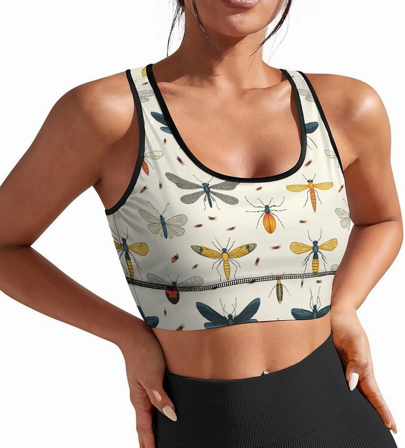 Delerain Seagull Women Sports Bra with Pads Yoga Tank Tops Fitness Workout Running Crop Top U Neck