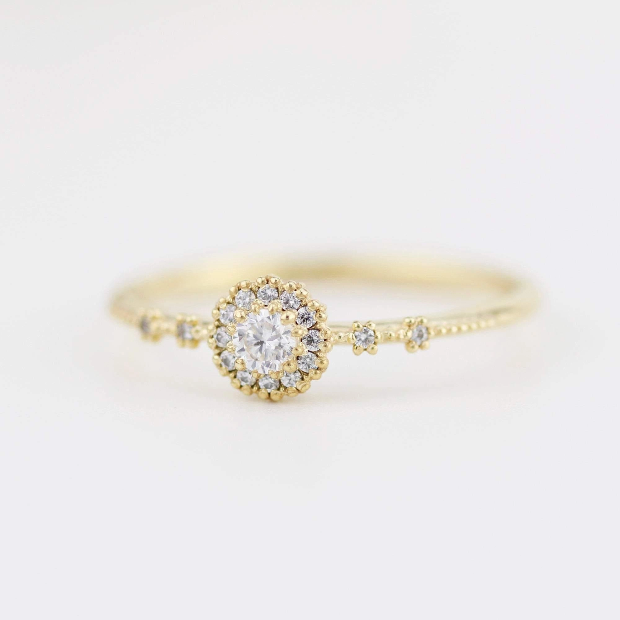 Delicate diamond ring simple |  halo engagement ring white diamond | R304WD