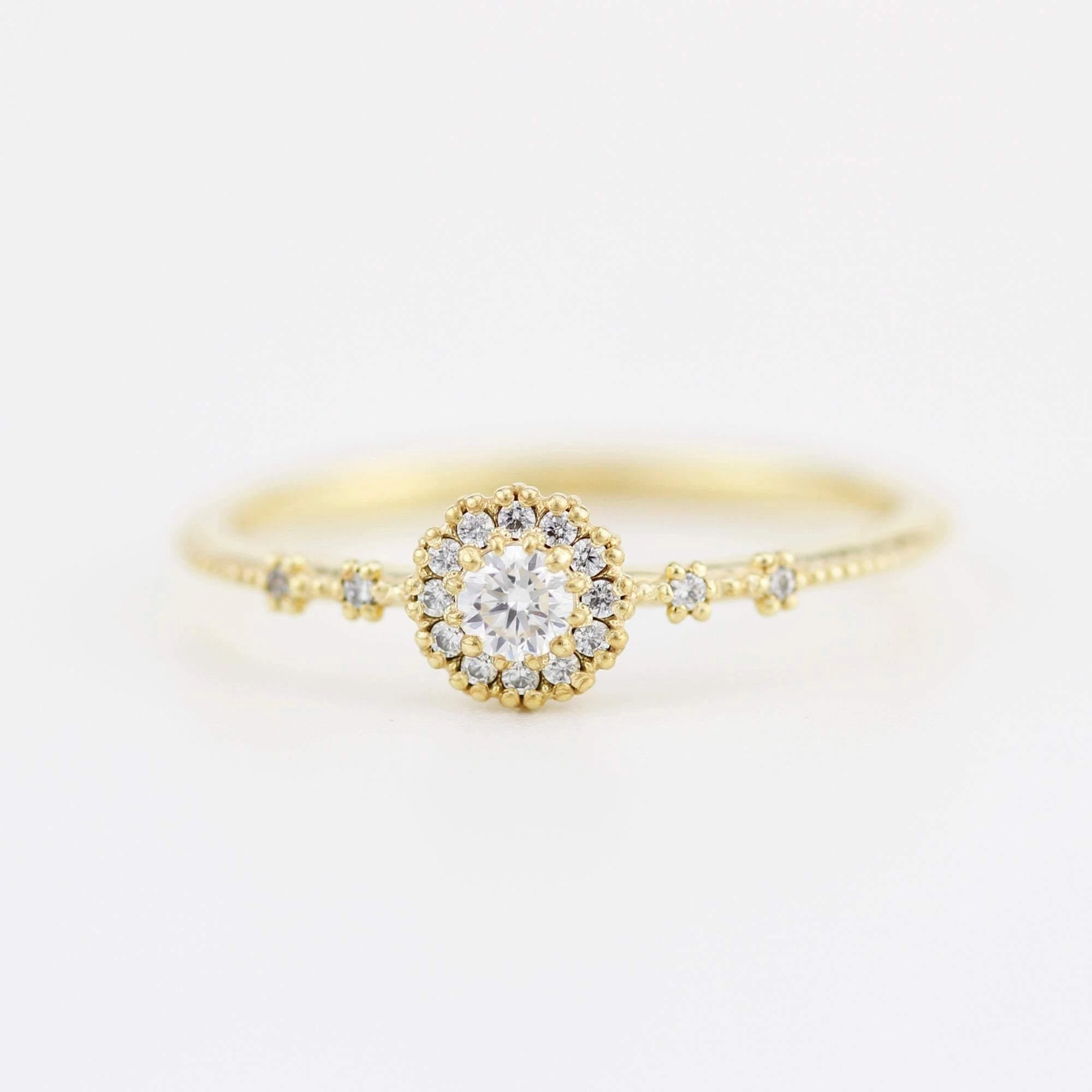 Delicate diamond ring simple |  halo engagement ring white diamond | R304WD