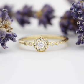 Delicate diamond ring simple |  halo engagement ring white diamond | R304WD